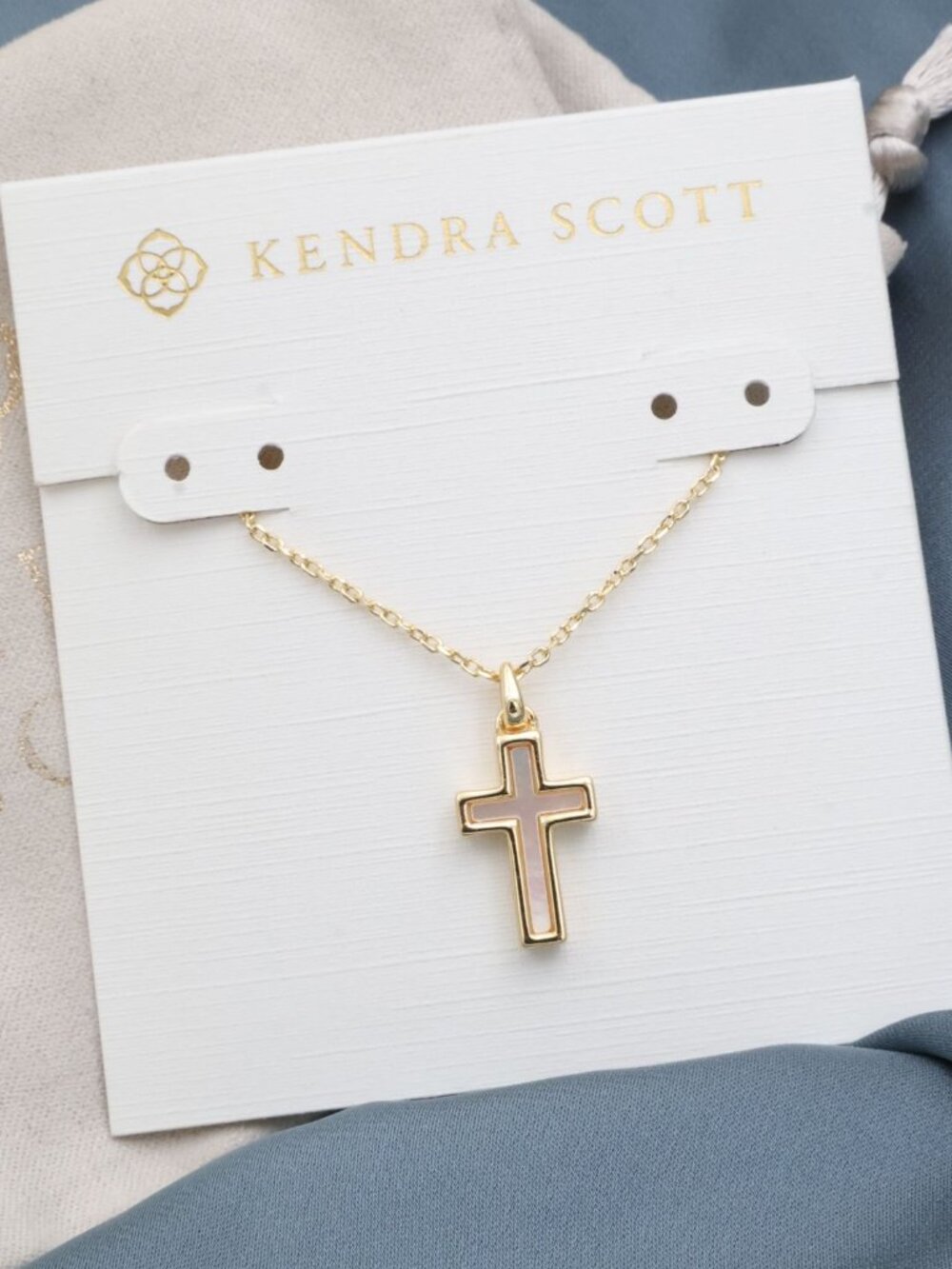 Kendra Scott Cross Gold White Lab Grown Opal Necklace NEW Perfect condition